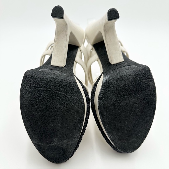 Yves Saint Laurent White Leather Strappy T Strap Heel Sandals - Picture 16 of 16